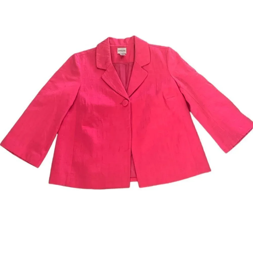 Chico's Pink Blazer‎ Suit Jacket Textured 1-Button Lady Style Sz 0 (S/4) #91B